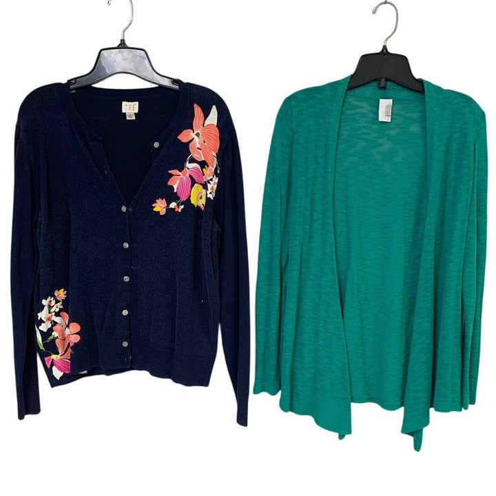 Lot of 2 A New Day Francescas Womens Large Floral Long Sleeve Front Cardigans