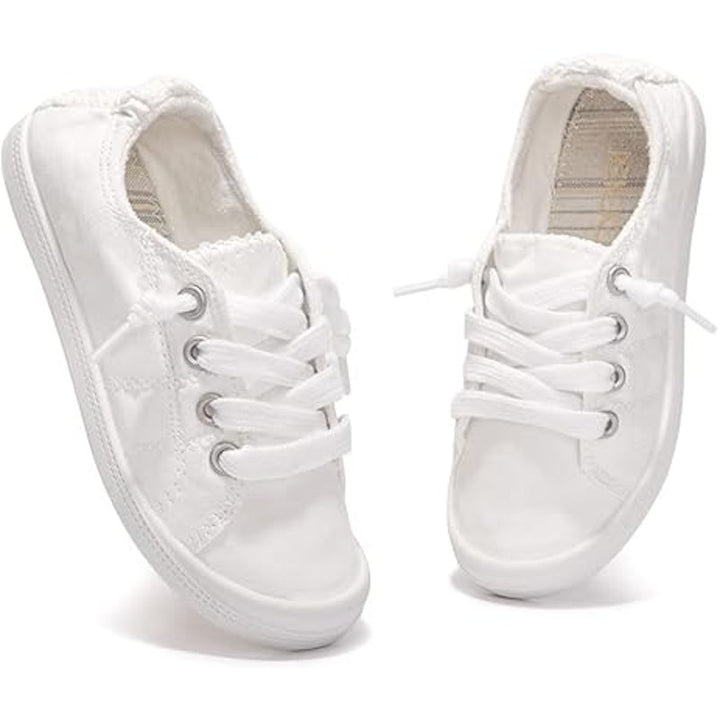 New Beneker Big Kids Size 1 White Slip On Canvas Low Top Laced Sneakers Shoes