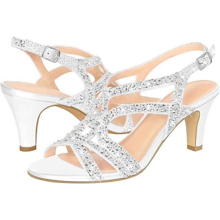 Pizz Annu Womens Size 9 White Silver Sparkle Open Toe 3" Slingback Heel Shoes