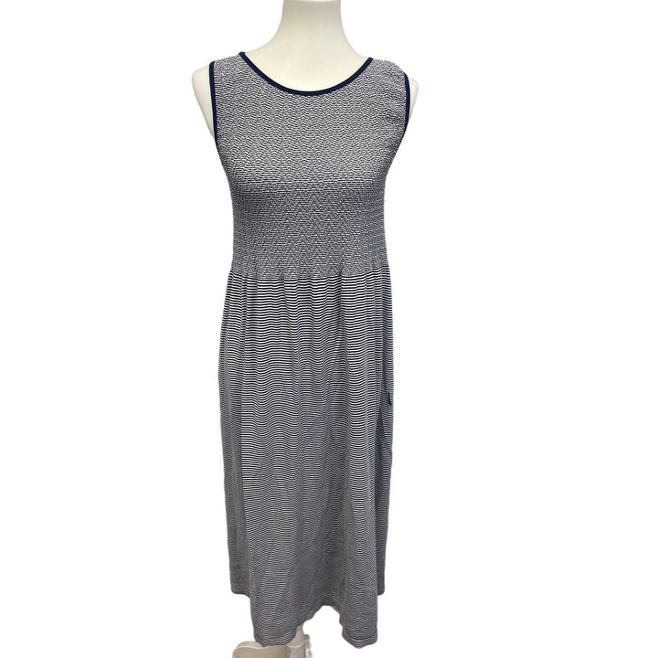 Lark &amp; Grey Womens Medium Sleeveless Navy Striped Cotton Blend Maxi Dress