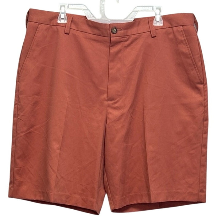 Izod Mens Size 38 100% Polyester Long Solid Coral Board Golf Shorts w Pockets