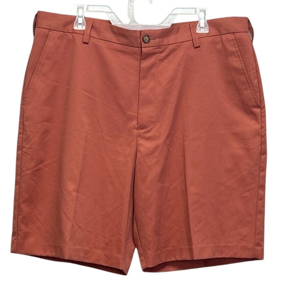 Izod Mens Size 38 100% Polyester Long Solid Coral Board Golf Shorts w Pockets