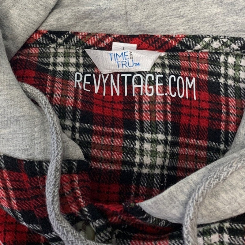 New Hand Printed Womens Large Red Cardinal Bird Long Sleeve Plaid Flannel Hoodie