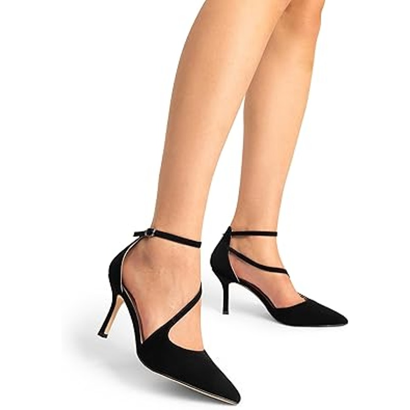 Dream Pairs Womens Size 11 Black Nubuck 3.5" Heel Ankle Strap Closed Toe Shoes