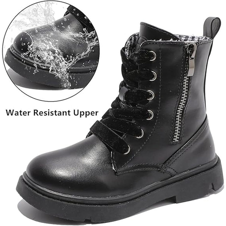 Dadawen Little Girls 13.5 Black Ankle Boots Lace Up Round Toe Side Zip Shoes