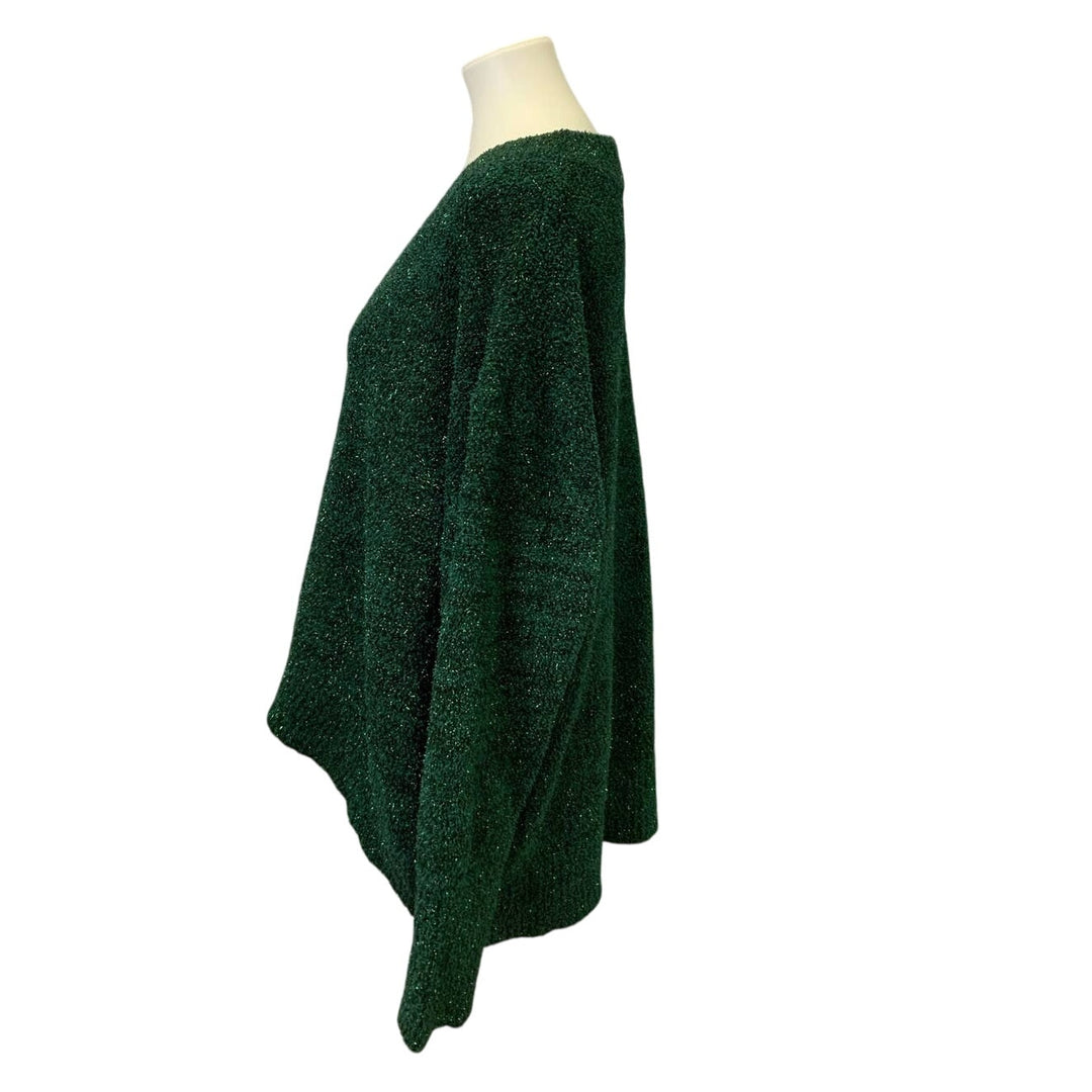 Ava &amp; Viv 1X Metallic Green Deep V Long Sleeve Polyester Knit Hi Low Sweater
