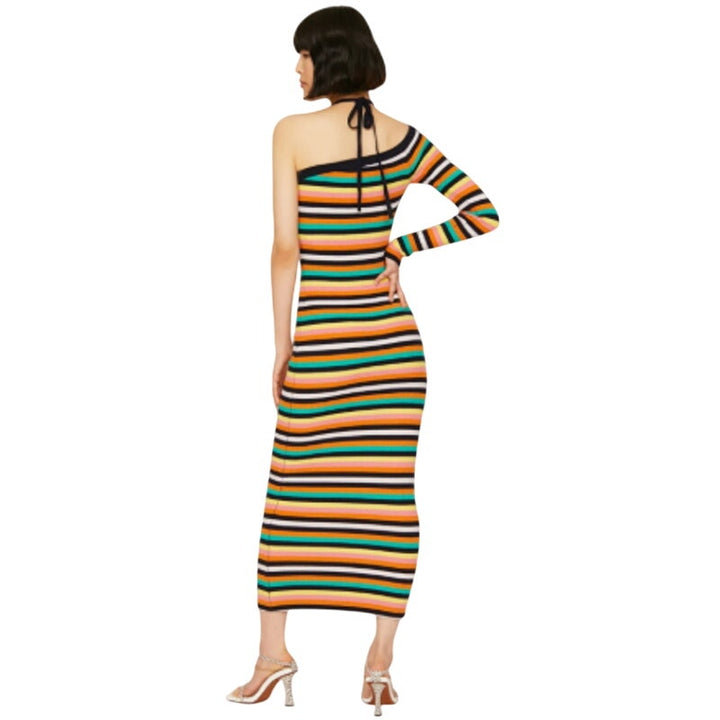Monse Women XS Multicolor Striped One Shoulder Sweater Knit BodyCon Halter Dress