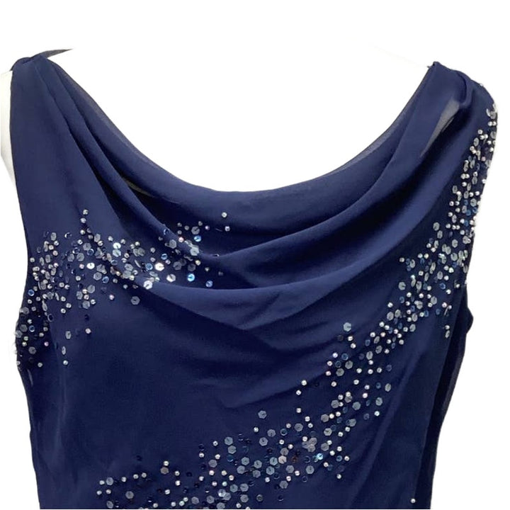 New Alfred Angelo Size 14 Navy Blue Sequined Fully Lined Sleeveless Formal Top