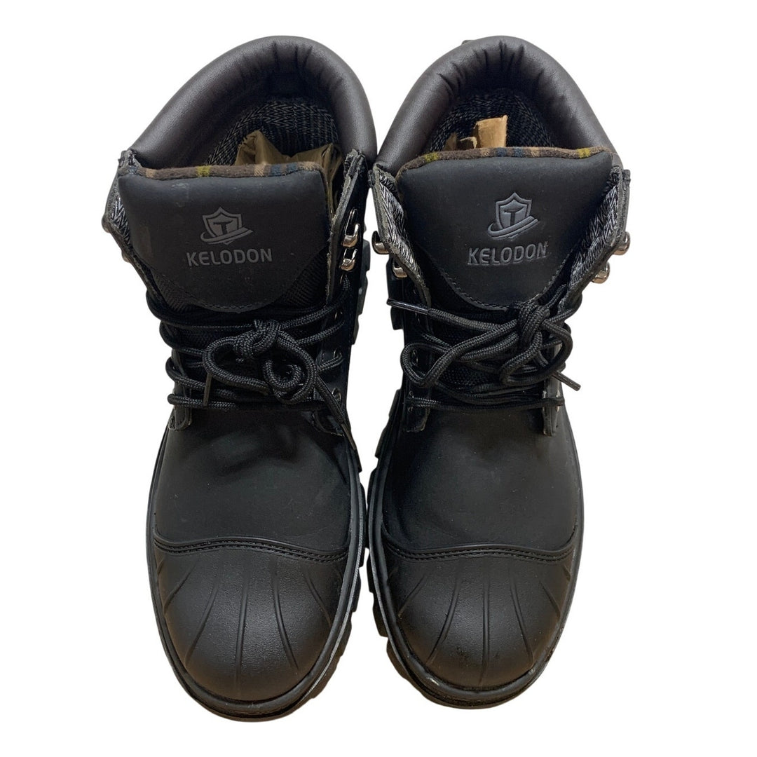 Kelodon Mens Size 9.5 Black Waterproof Steel Toe Memory Foam Non Slip Work Boots