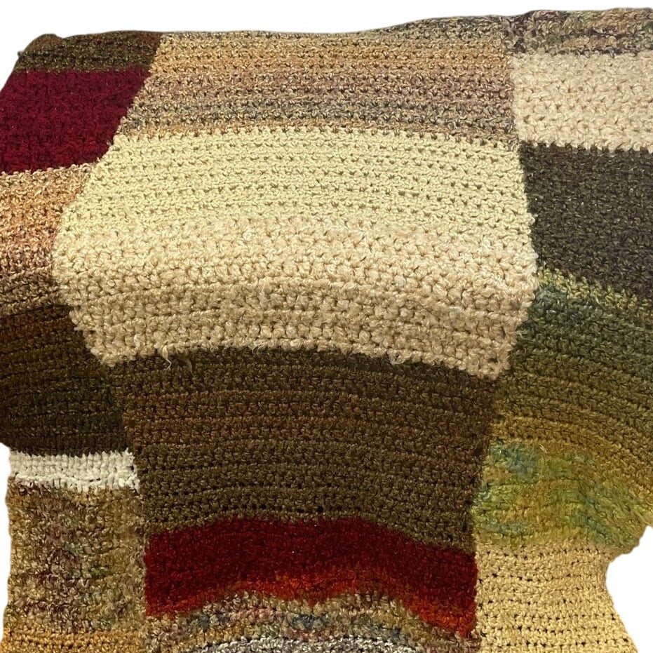 Handmade Hand Crocheted Warm Earth Tones Patchwork Block Afghan Throw Blanket
