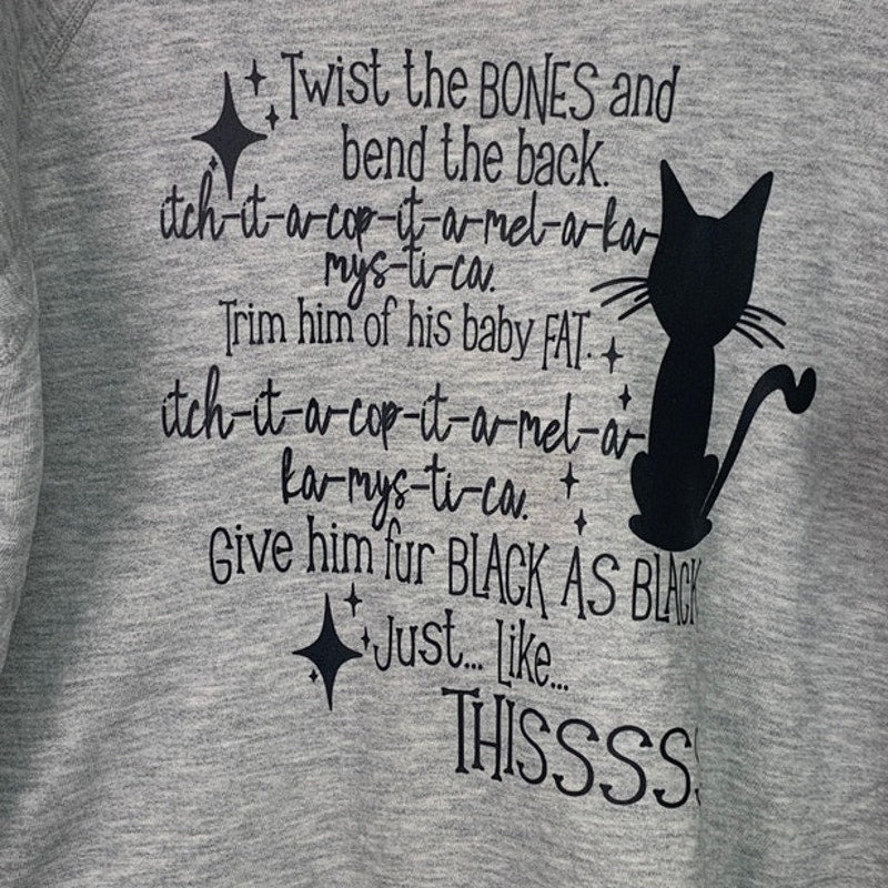 Upcycled Hand Printed Womens XL Halloween Hocus Pocus Long Sleeve Sweatshirt