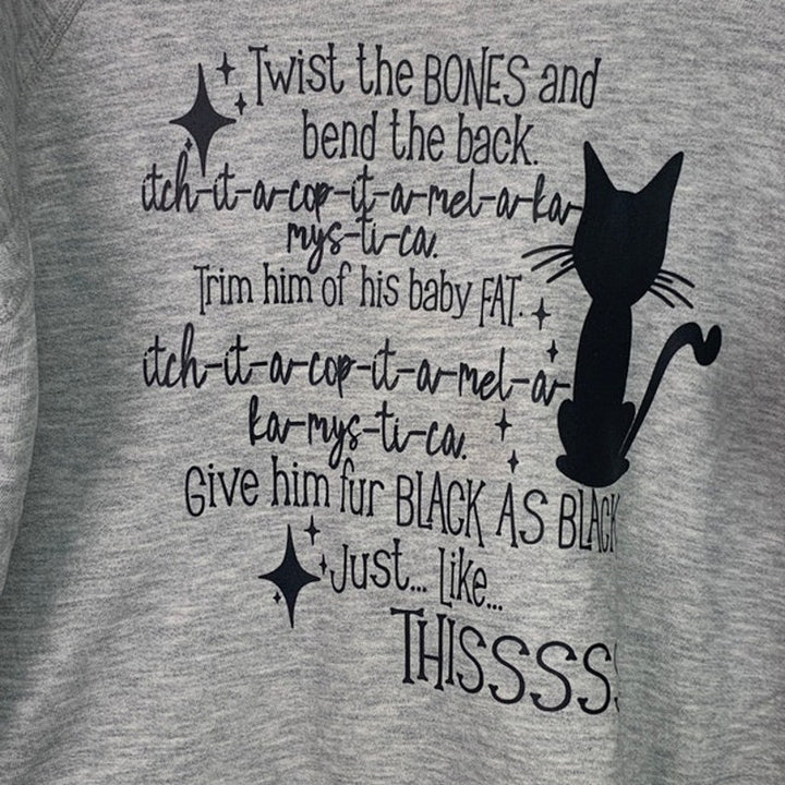 Upcycled Hand Printed Womens XL Halloween Hocus Pocus Long Sleeve Sweatshirt