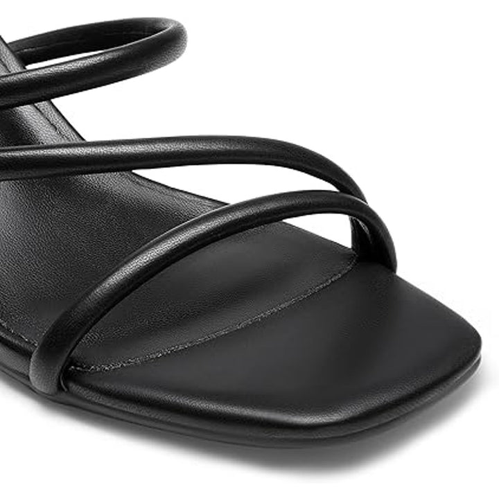 New Dream Pairs Womens 9 Black Faux Leather Open Toe Slide On 3" Block Heels