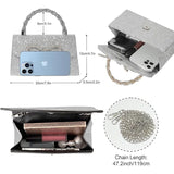 Womens Silver Sparkly Glitter Bow Clutch Shoulder Dressy Evening Purse Handbag