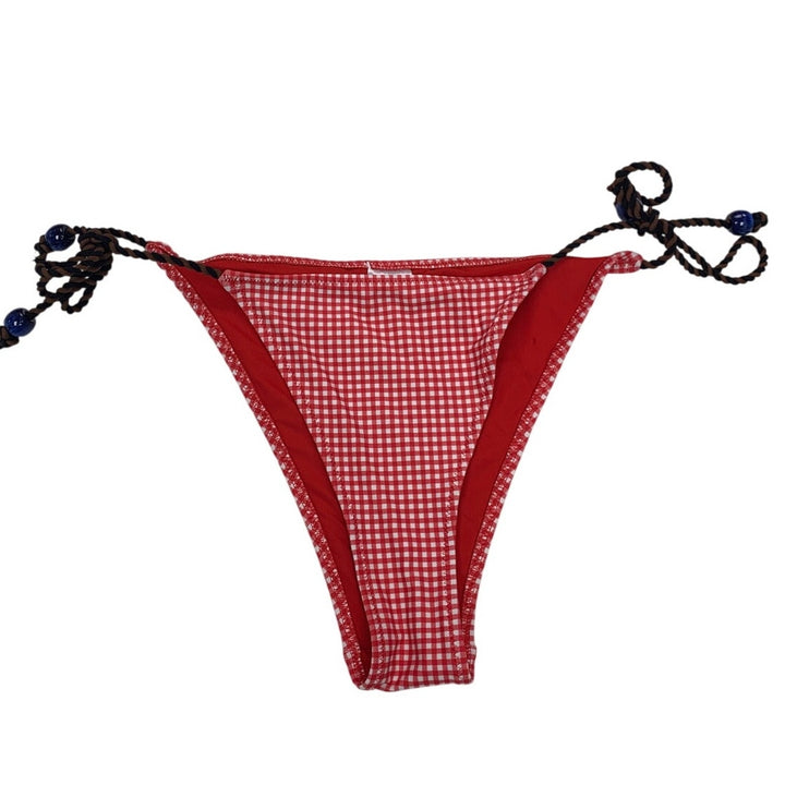 New American Eagle Womens Small Red Gingham Side Tie Bikini Swim Bottoms ONLY