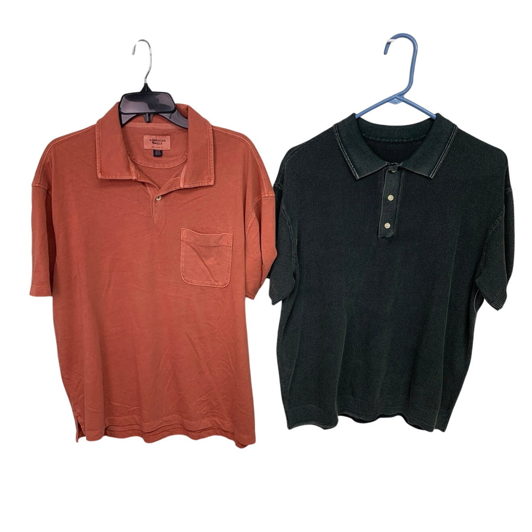 2 New American Eagle Mens Medium Relaxed Fit Collared Short Sleeve Polo Shirts