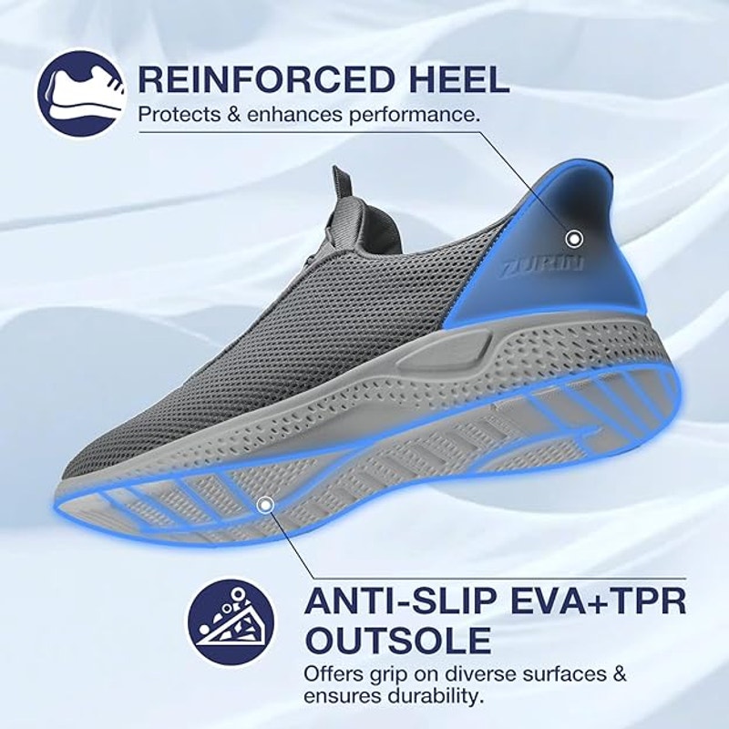 Zurin Mens Size 11 Gray Mesh Slip On Arch Support Walking Sneaker Athletic Shoes