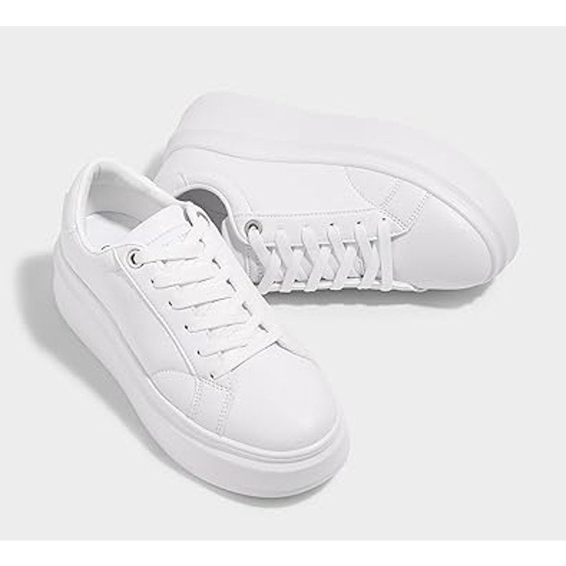 New Lucky Step Womens Size 6.5 White Faux Leather Lace Up Platform Sneaker Shoes