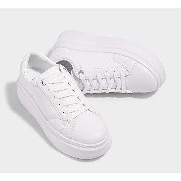 New Lucky Step Womens Size 6.5 White Faux Leather Lace Up Platform Sneaker Shoes