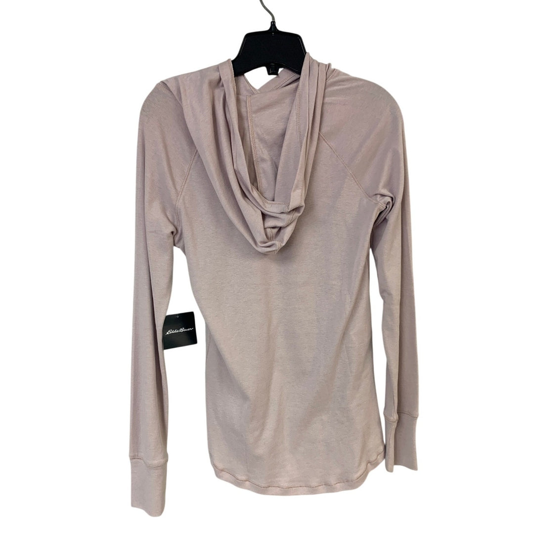 New Eddie Bauer Womens Small Pale Lavender Striped Pullover Hooded Tee Shirt