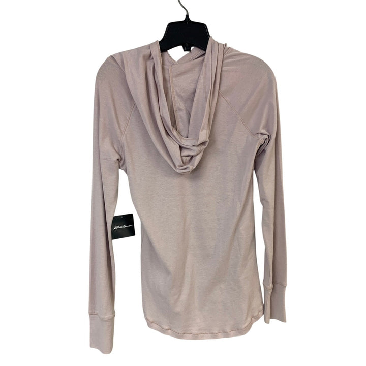 New Eddie Bauer Womens Small Pale Lavender Striped Pullover Hooded Tee Shirt