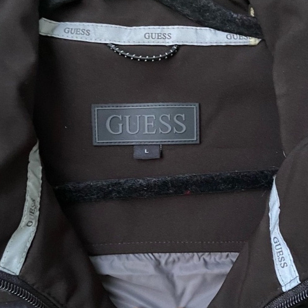 New Guess Womens Large Black Full Zip Winter Polyester Puffer Vest Jacket Coat