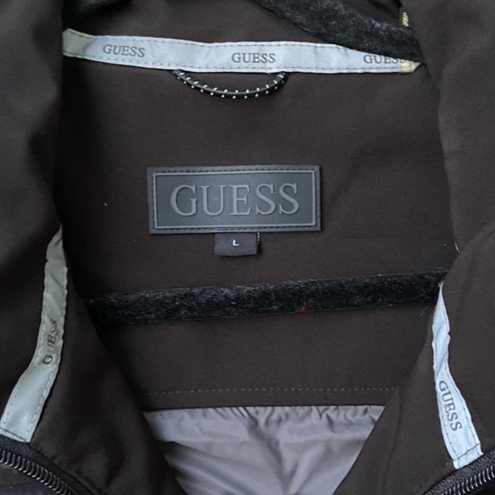 New Guess Womens Large Black Full Zip Winter Polyester Puffer Vest Jacket Coat