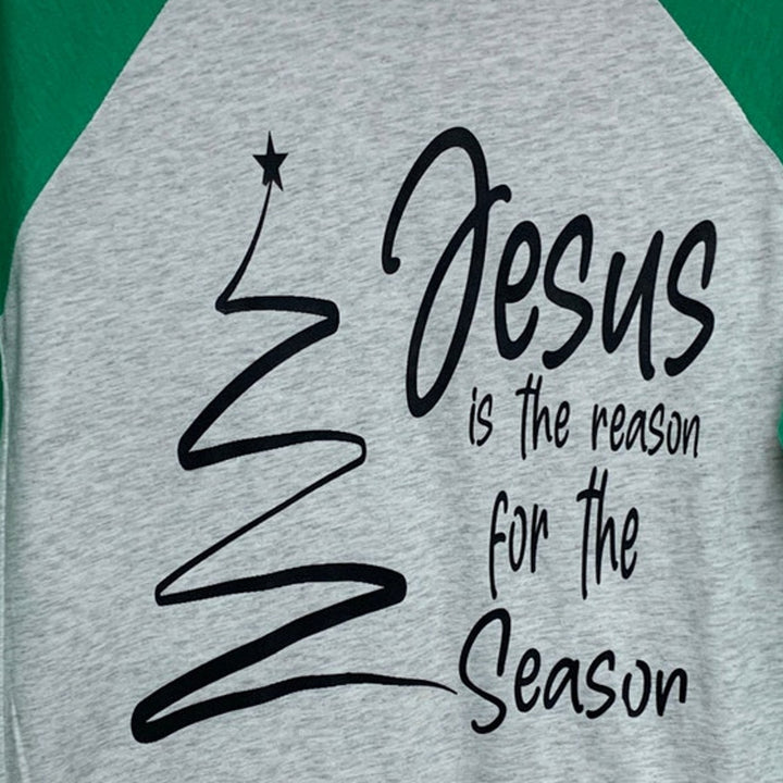 New Hand Printed Womens Medium Jesus Is The Reason For The Season Christmas Tee