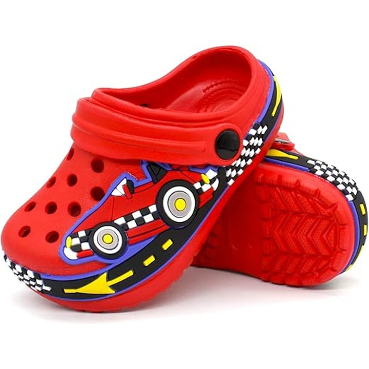 Toddler Boy Size 9.5 Red Blue Race Car Slide On Clog Lightweight Sandal Shoes