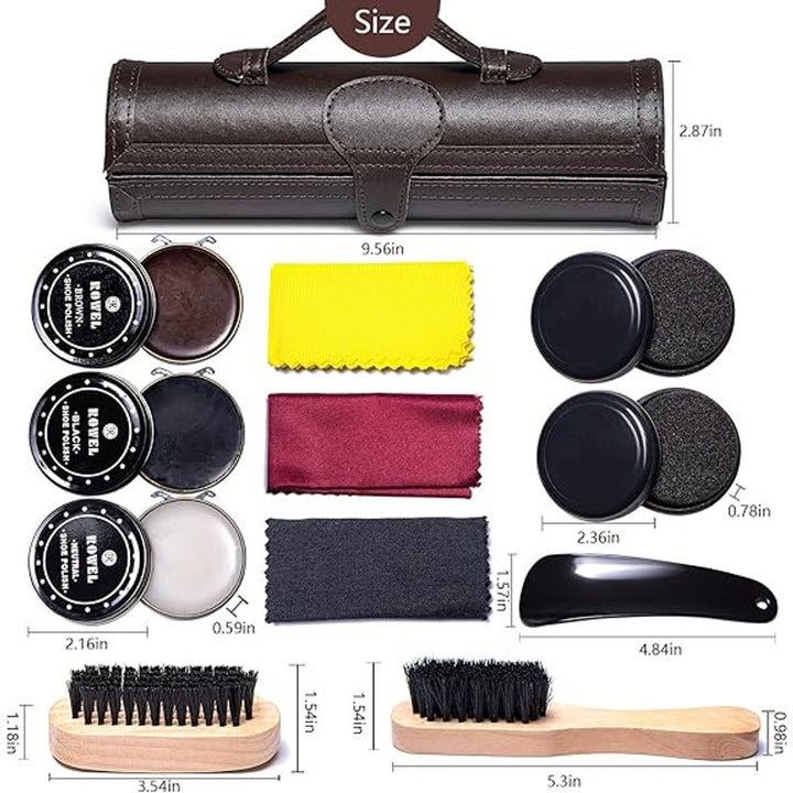 Yuet 12 Piece Carrying Case Brushes Polish Shoe Shine Cleaning Care Kit