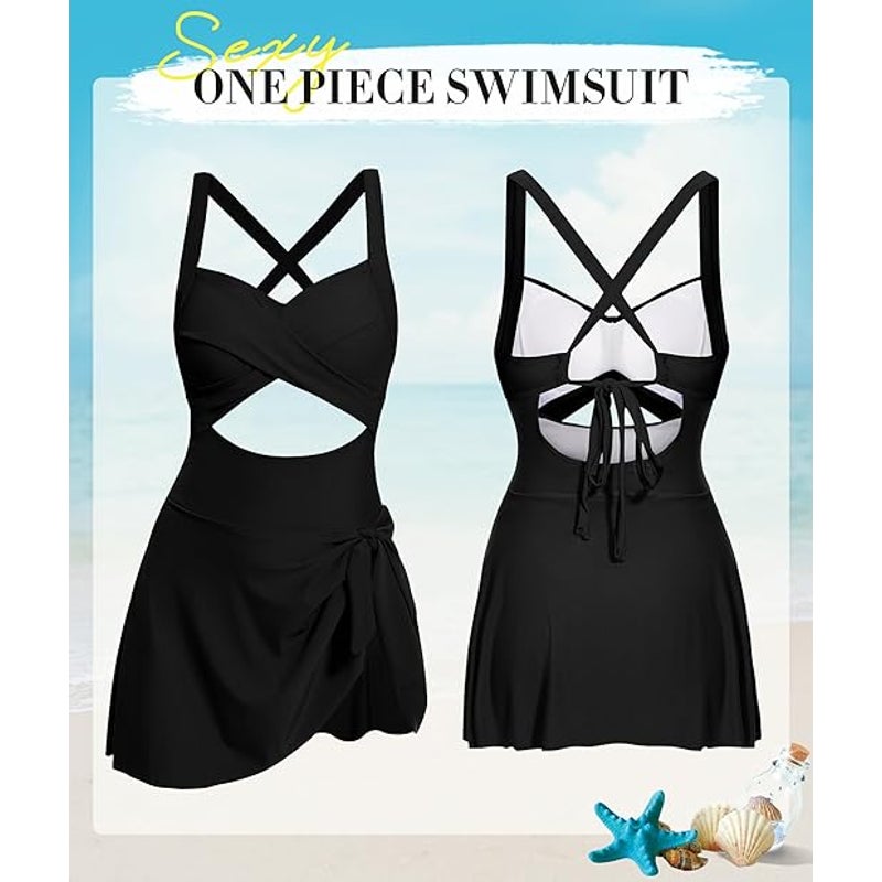 New Simiya Women XXL V Neck High Waist Back Tie Cut Out One Piece Swimsuit