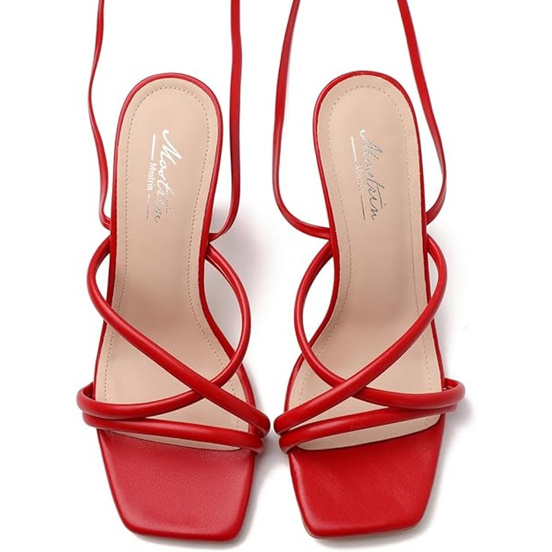 Mostrin Womens Size 9 Red Ankle Wrap Open Toe 4" Heel Lace Up Sandal Shoes