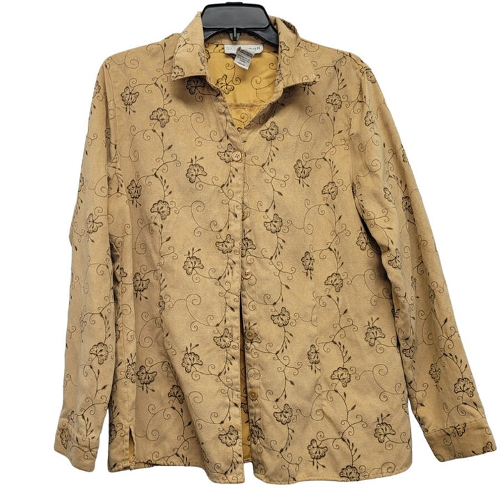 Sag Harbor Womens Large Floral 100% Polyester Long Sleeve Button Up Shirt