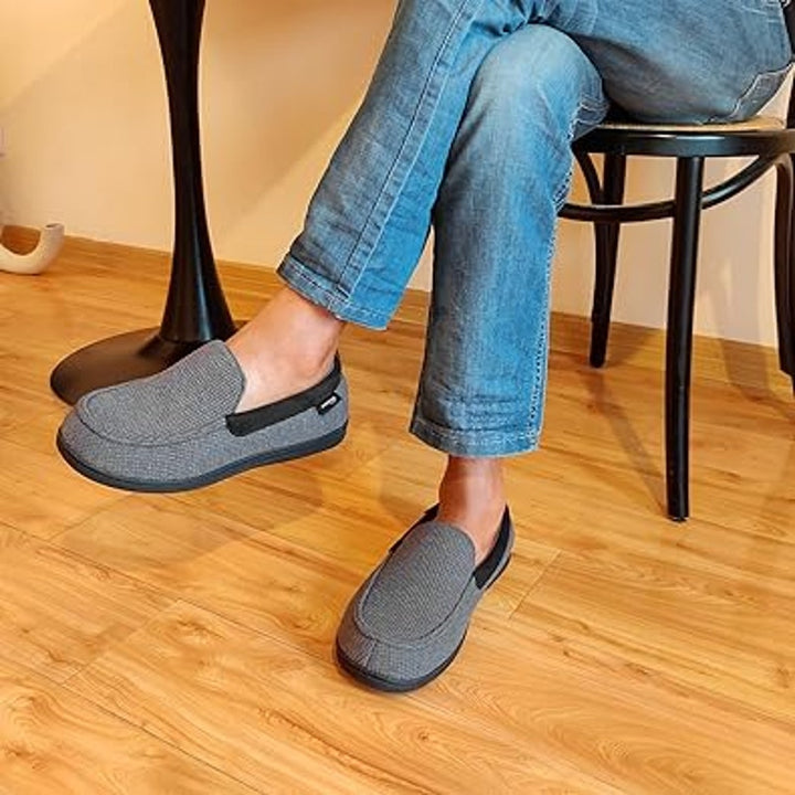 New HomeTop Mens Size 11 Gray Soft Slide On Memory Foam Moccasin Slipper Shoes