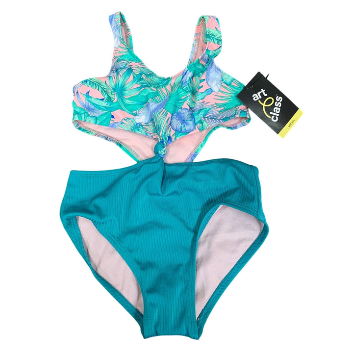 NWT New Art Class Girls Small (6/7) Tropical Fern Leaves 1PC Swim Swimsuit