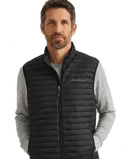 New Eddie Bauer Mens Black Microlight 650FP Down Zip Up Packable Puffer Vest