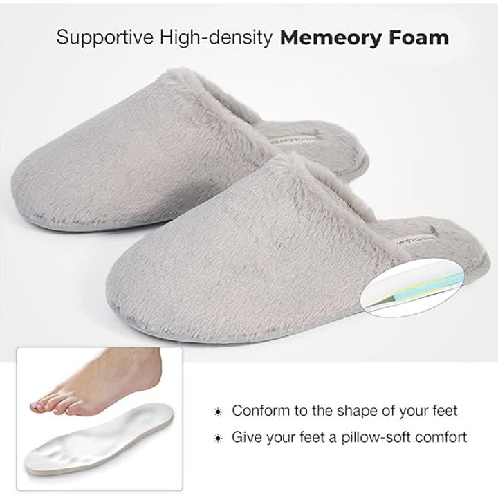 Snug Leaves Womens Size 9-10 Gray Slippers Slip On Fluffy Round Toe House shoes