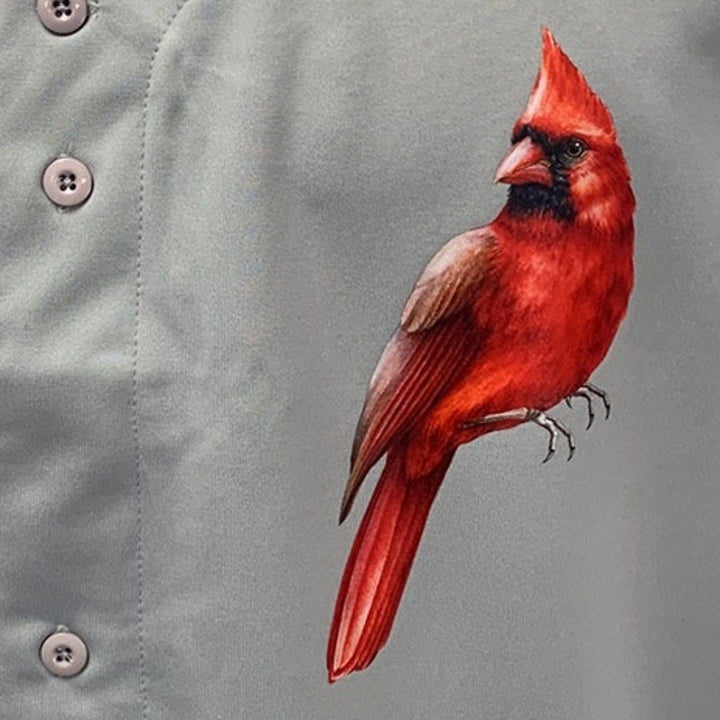 New Tag Team Mens Large Hand Printed Cardinal Bird Button Down Sleeveless Jersey