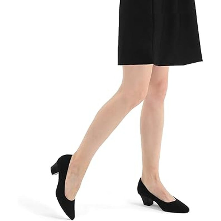 Mysoft Womens 8 Black Faux Suede 2" Chunky Heel Pointy Toe Slide On Pump Shoes
