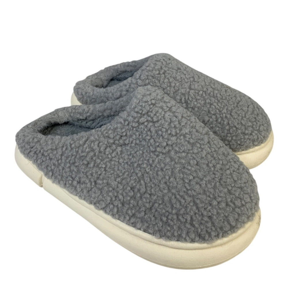 Womens Size 4 Gray Slippers Closed Round Toe Fuzzy Slip On House Shoes
