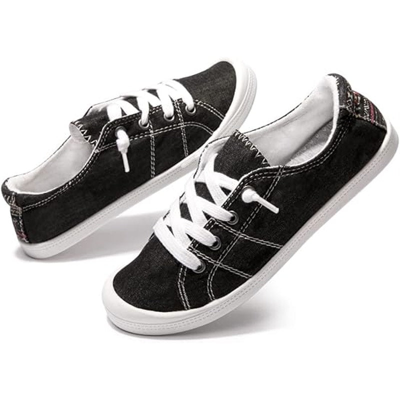 Beneker Womens Size 10 Black Canvas Lace Up Slip On Low Top Casual Sneaker Shoes