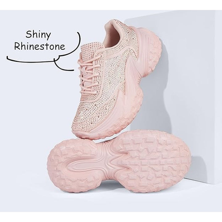 Lucky Step Womens Size 11 Pink Sparkle Chunky Platform Rhinestone Sneakers Shoes