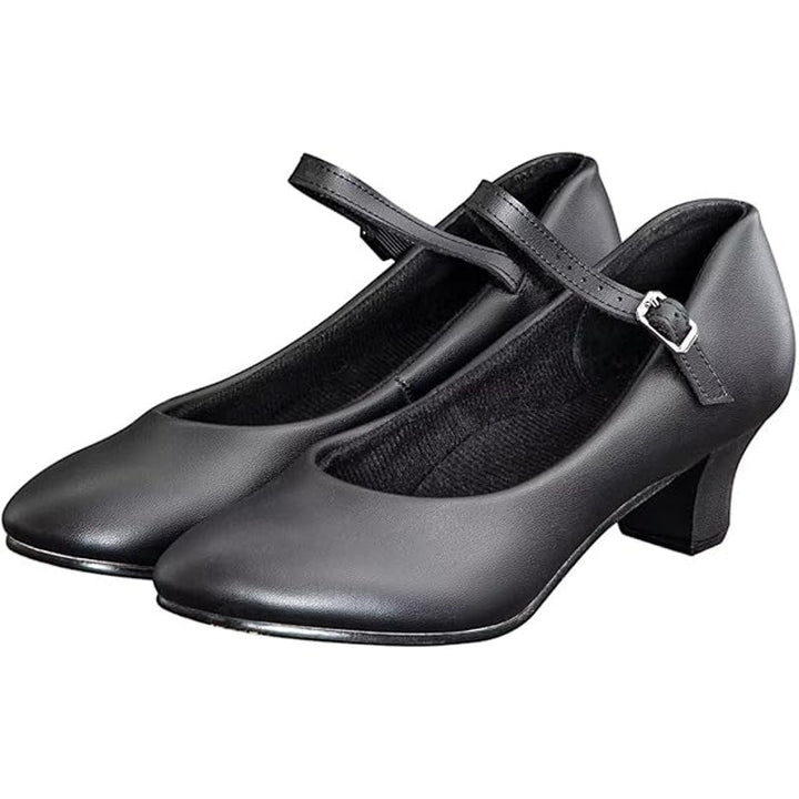 Arcliber Womens 9 Black Faux Leather 2" Heel Round Toe Buckle Character Shoes