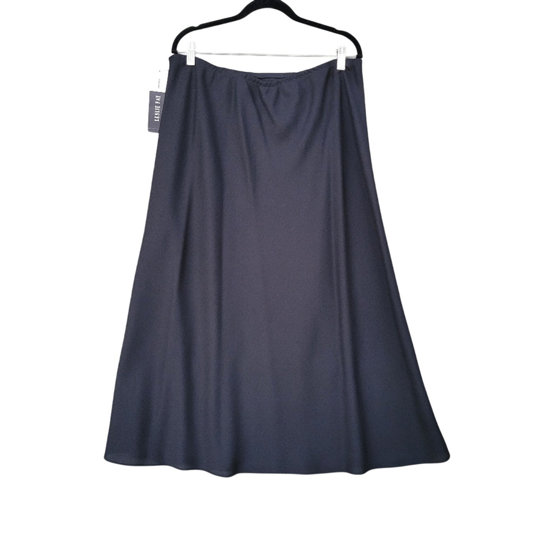 New Leslie Fay Womens Size 18 Elastic Waist Fit Flare Black Midi Career Skirt