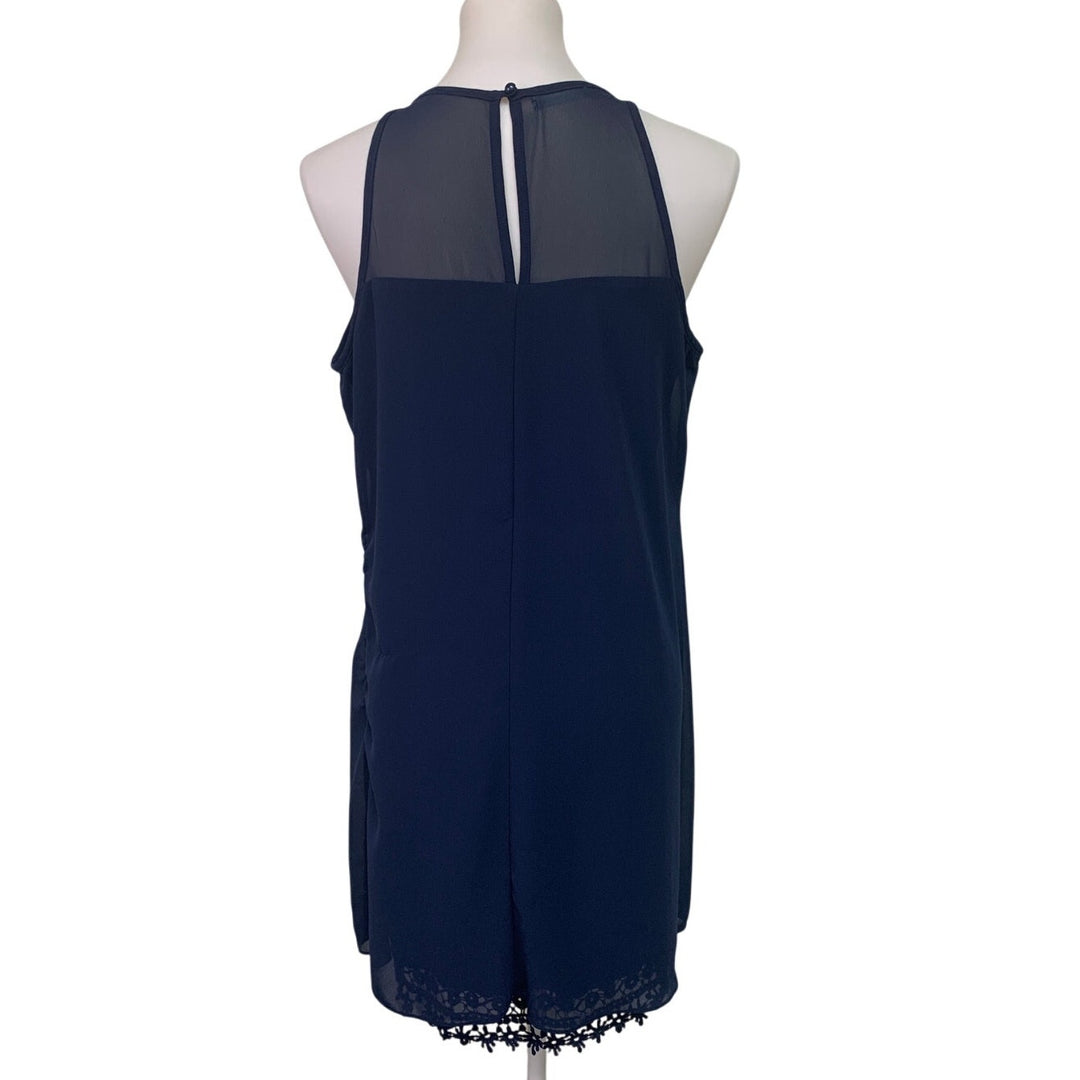 Maurices Womens Medium Solid Navy Blue Lace Hem Sleeveless Career Sheath Dress
