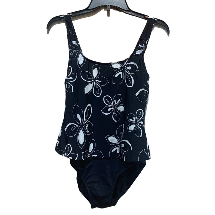 Mix It Womens Size 8 Black White Floral Tankini Skirted One Piece Swim Suit