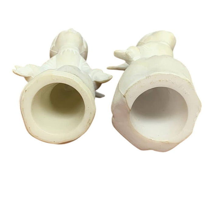 Pair of Vintage White Plastic Boy Girl Kissing Angels Christmas Figurines