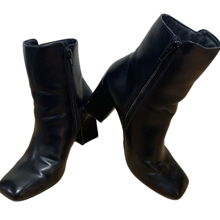 Mysoft Womens Size 6 Black 3" Heel Ankle Boots Closed Square Toe Side Zip Shoes
