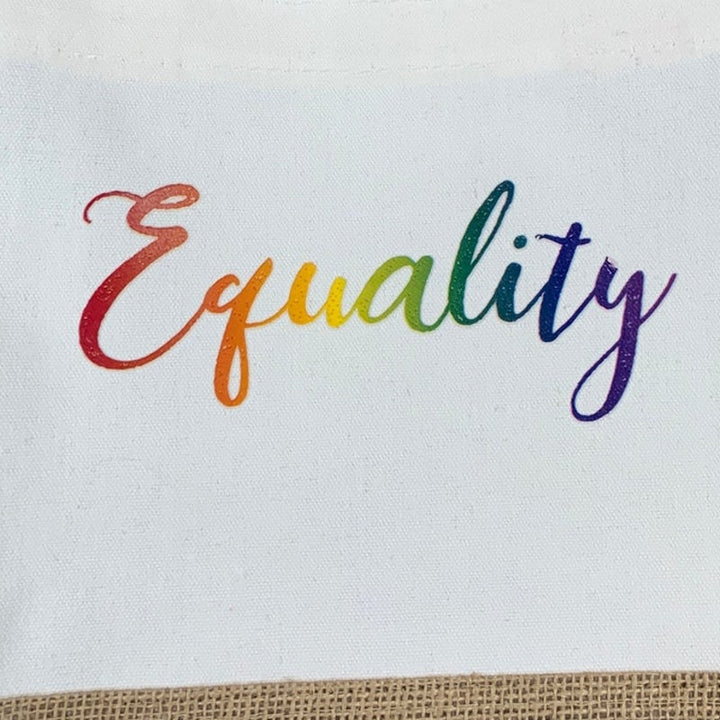 New Hand Printed Rainbow Equality Water Resistant Canvas Jute 2 Handle Tote Bag