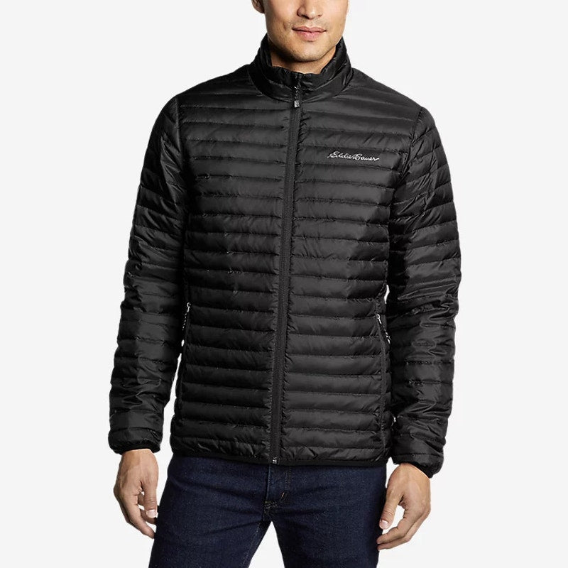 New Eddie Bauer Mens Small Black Microlight 650FP Down Zip Up Puffer Jacket